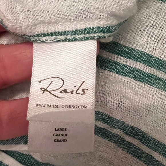 RAILS Charli Button Down Shirt Cordova Stripe Green and White Linen Rayon - Picture 7 of 8